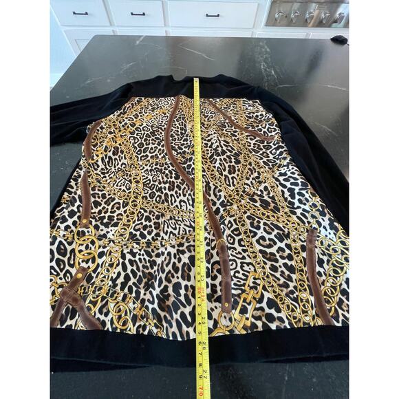 Susan Graver black and silky leopard cardigan with chain detail MED - Picture 11 of 11